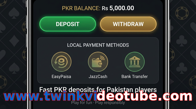 Deposit and withdrawal screen with PKR methods